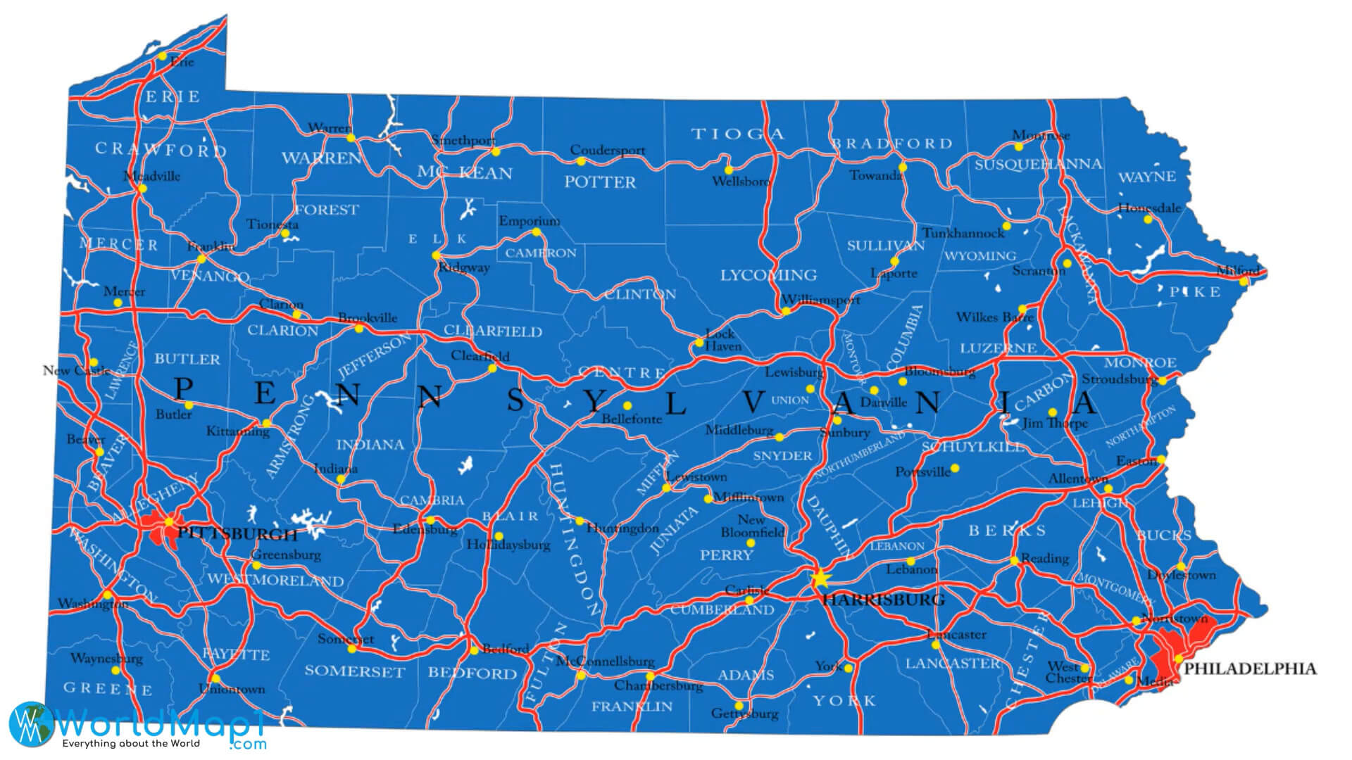 Map of Pennsylvania with Interstate Routes